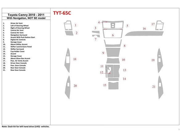 Toyota Camry 2010-2011 With NAVI, ?? SE Model Interior BD Dash Trim Kit - 1 - Interior Dash Trim Kit