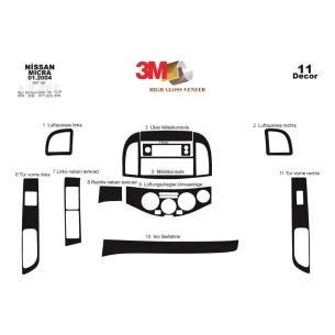 Nissan Micra 01.03 12.09 3D Interior Dashboard Trim Kit Dash Trim Dekor 11-Parts 2