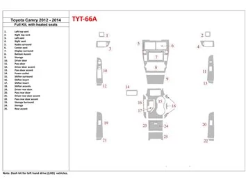 Toyota Camry 2012-UP Full Set, With Heating Seats Interior BD Dash Trim Kit - 1 - Interior Dash Trim Kit