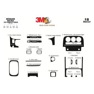 Nissan Micra 03.98-12.02 3D Interior Dashboard Trim Kit Dash Trim Dekor 18-Parts