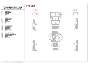 Toyota Camry 2012-UP Full Set, Without Seats Heating Interior BD Dash Trim Kit - 1 - Interior Dash Trim Kit