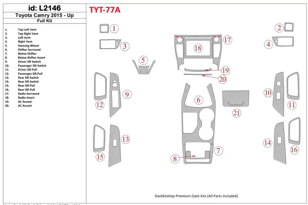 Toyota Camry 2015-UP Full Set Interior BD Dash Trim Kit - 1 - Interior Dash Trim Kit