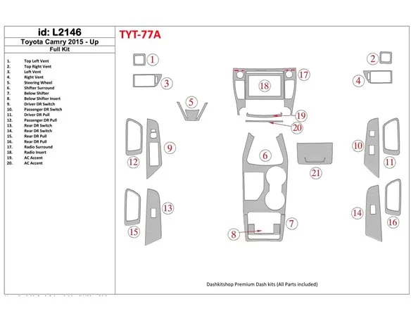 Toyota Camry 2015-UP Full Set Interior BD Dash Trim Kit - 1 - Interior Dash Trim Kit