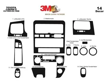 Toyota Carina E 01.95-01.98 3D Interior Dashboard Trim Kit Dash Trim Dekor 14-Parts