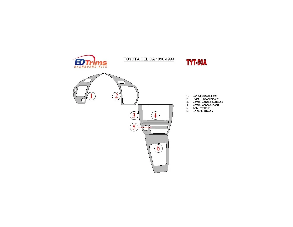 Toyota Celica 1990-1993 Full Set Interior BD Dash Trim Kit - 1 - Interior Dash Trim Kit