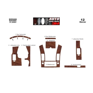 Nissan Navara D40 02.06-12.10 3D Interior Dashboard Trim Kit Dash Trim Dekor 12-Parts 2