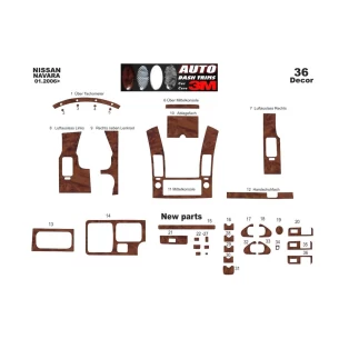 Nissan Navara D40 02.06-12.10 3D Interior Dashboard Trim Kit Dash Trim Dekor 36-Parts