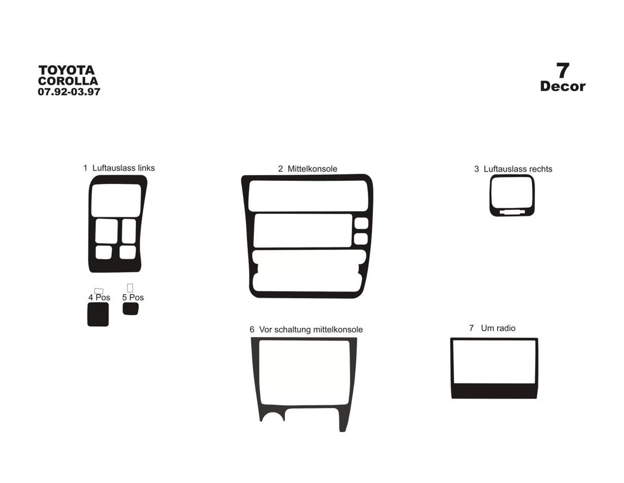 Toyota Corolla 07.92-02.97 3D Interior Dashboard Trim Kit Dash Trim Dekor 7-Parts - 1 - Interior Dash Trim Kit
