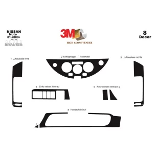 Nissan Note 01.2006 3D Interior Dashboard Trim Kit Dash Trim Dekor 8-Parts