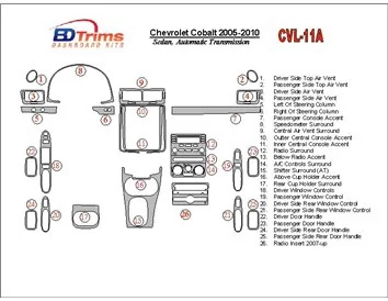 Chevrolet Cobalt 2005-UP Sedan, Automatic Gear Interior BD Dash Trim Kit - 1 - Interior Dash Trim Kit