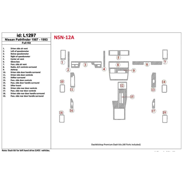 Nissan Pathfinder 1987-1993 Full Set, 19 Parts set Interior BD Dash Trim Kit