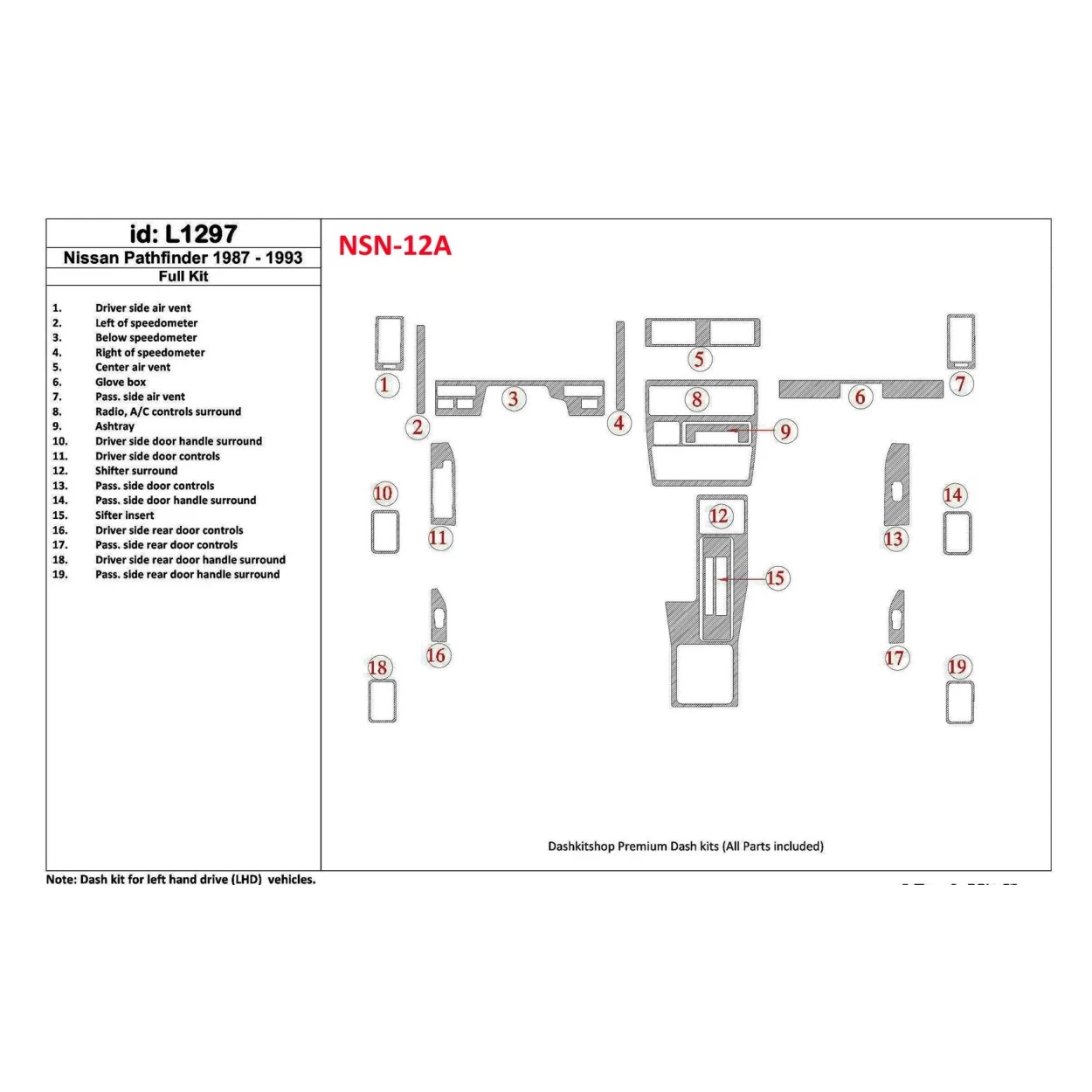 Nissan Pathfinder 1987-1993 Full Set, 19 Parts set Interior BD Dash Trim Kit
