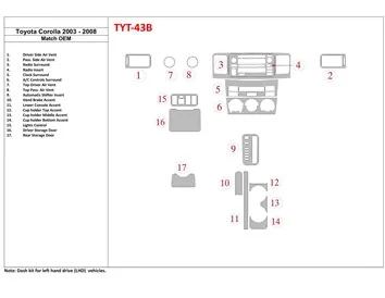 Toyota Corolla 2003-2008 OEM Compliance Interior BD Dash Trim Kit - 1 - Interior Dash Trim Kit