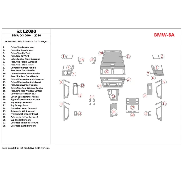 BMW X3 2004-UP Automatic Gearbox AC Control, Premium CD Changer Interior BD Dash Trim Kit