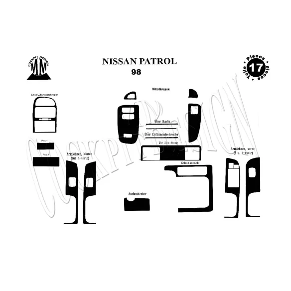Nissan Patrol 03.1998 3D Interior Dashboard Trim Kit Dash Trim Dekor 17-Parts