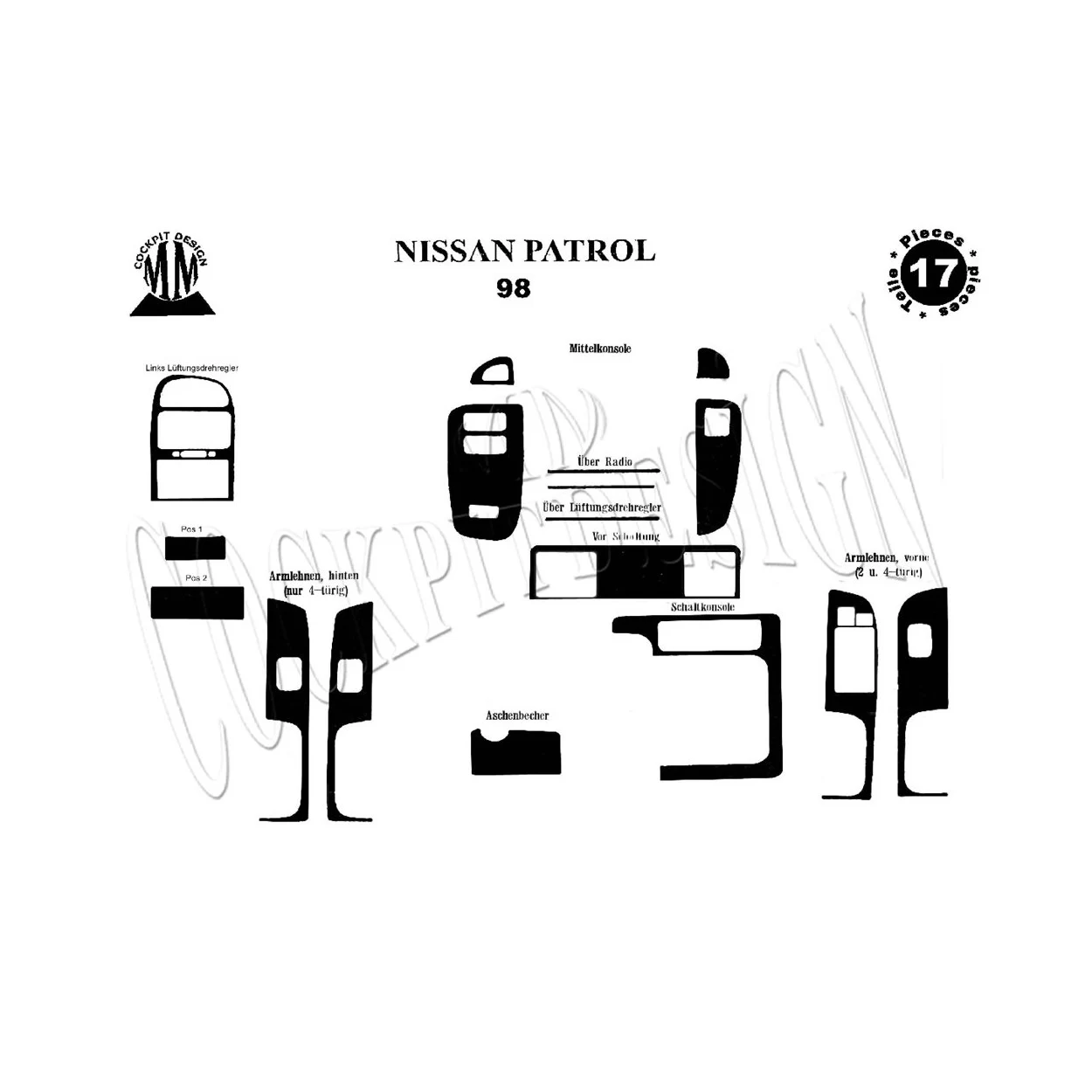 Nissan Patrol 03.1998 3D Interior Dashboard Trim Kit Dash Trim Dekor 17-Parts