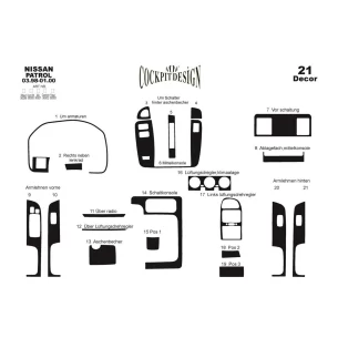 Nissan Patrol 03.98-01.00 3D Interior Dashboard Trim Kit Dash Trim Dekor 21-Parts 2