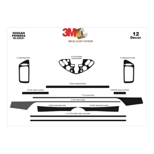 Nissan Primera 06.02-06.06 3D Interior Dashboard Trim Kit Dash Trim Dekor 12-Parts 2