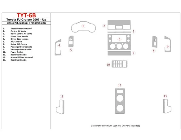 Toyota FJ Cruiser 2007-UP Basic Set, Manual Gear Box Interior BD Dash Trim Kit - 1 - Interior Dash Trim Kit