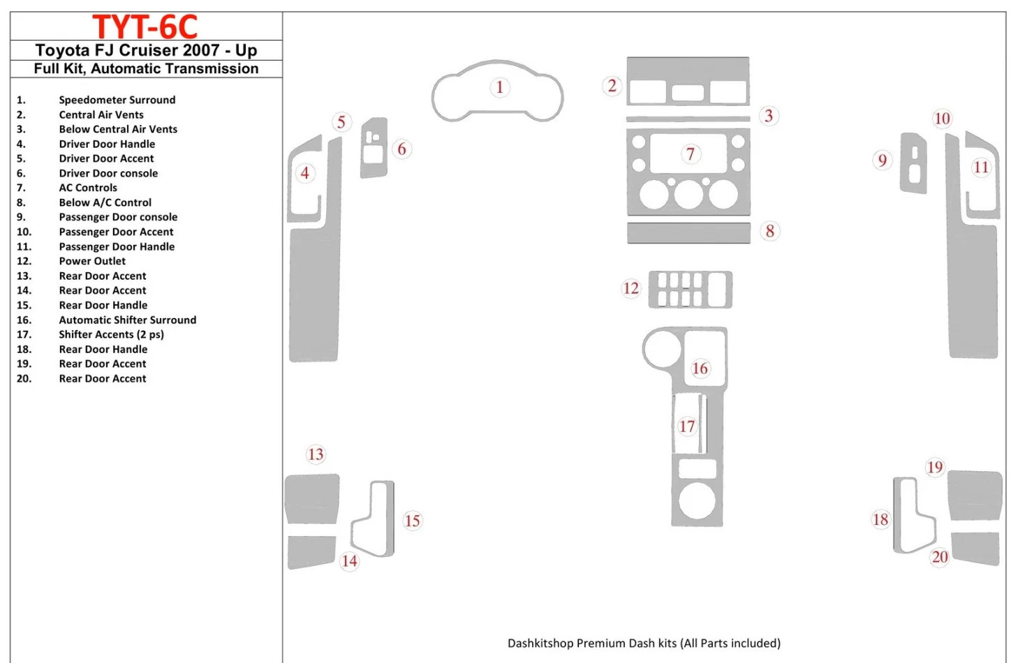 Toyota FJ Cruiser 2007-UP Full Set, Automatic Gear Interior BD Dash Trim Kit - 1 - Interior Dash Trim Kit