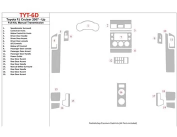 Toyota FJ Cruiser 2007-UP Full Set, Manual Gear Box Interior BD Dash Trim Kit - 1 - Interior Dash Trim Kit