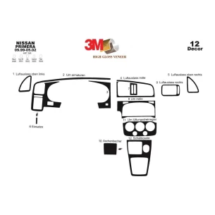 Nissan Primera 09.99-05.02 3D Interior Dashboard Trim Kit Dash Trim Dekor 12-Parts 2