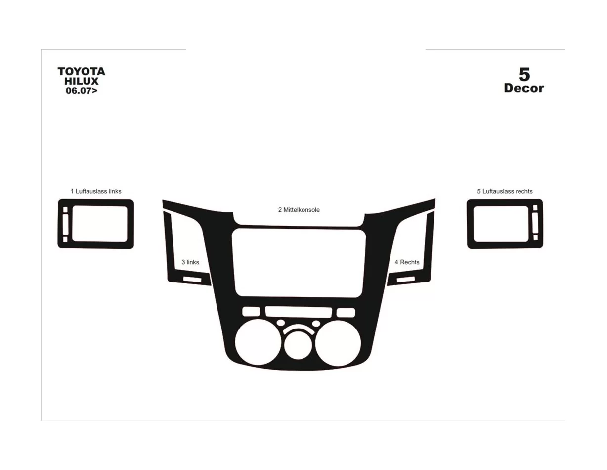 Toyota Hilux MK7 2004–2015 3D Interior Dashboard Trim Kit Dash Trim Dekor 5-Parts - 1 - Interior Dash Trim Kit