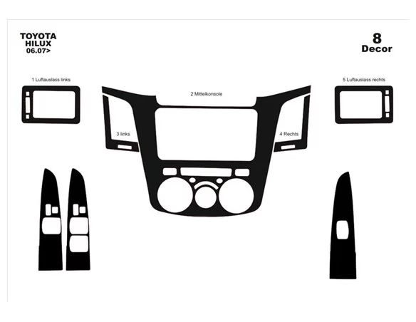 Toyota Hilux MK7 2004–2015 3D Interior Dashboard Trim Kit Dash Trim Dekor 8-Parts - 1 - Interior Dash Trim Kit