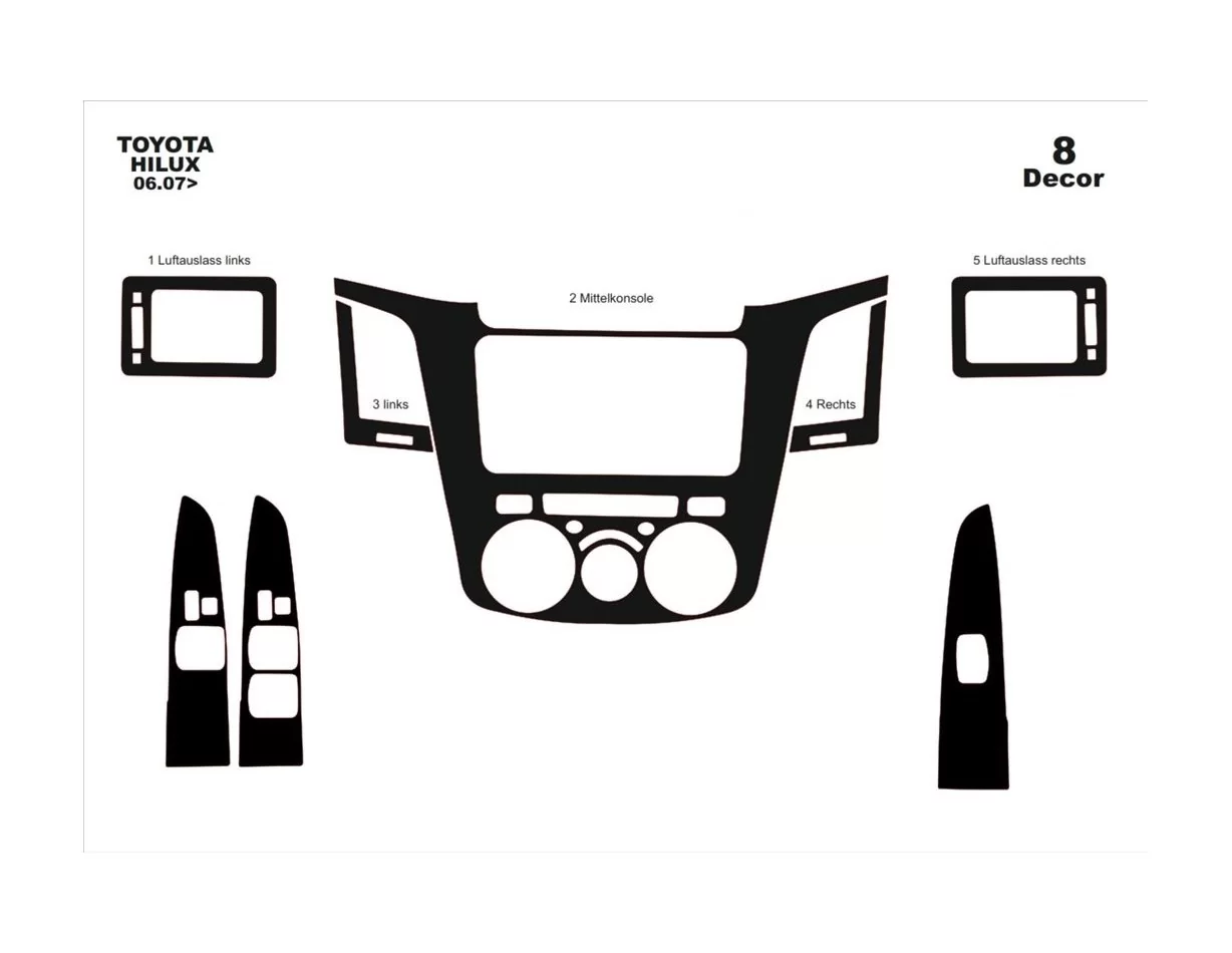 Toyota Hilux MK7 2004–2015 3D Interior Dashboard Trim Kit Dash Trim Dekor 8-Parts - 1 - Interior Dash Trim Kit