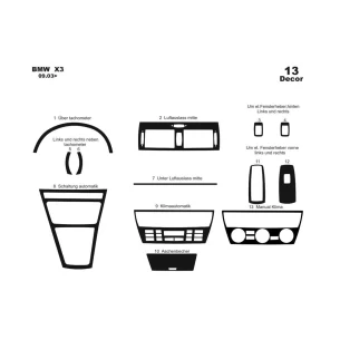 BMW X3 E83 09.2003 3D Interior Dashboard Trim Kit Dash Trim Dekor 12-Parts