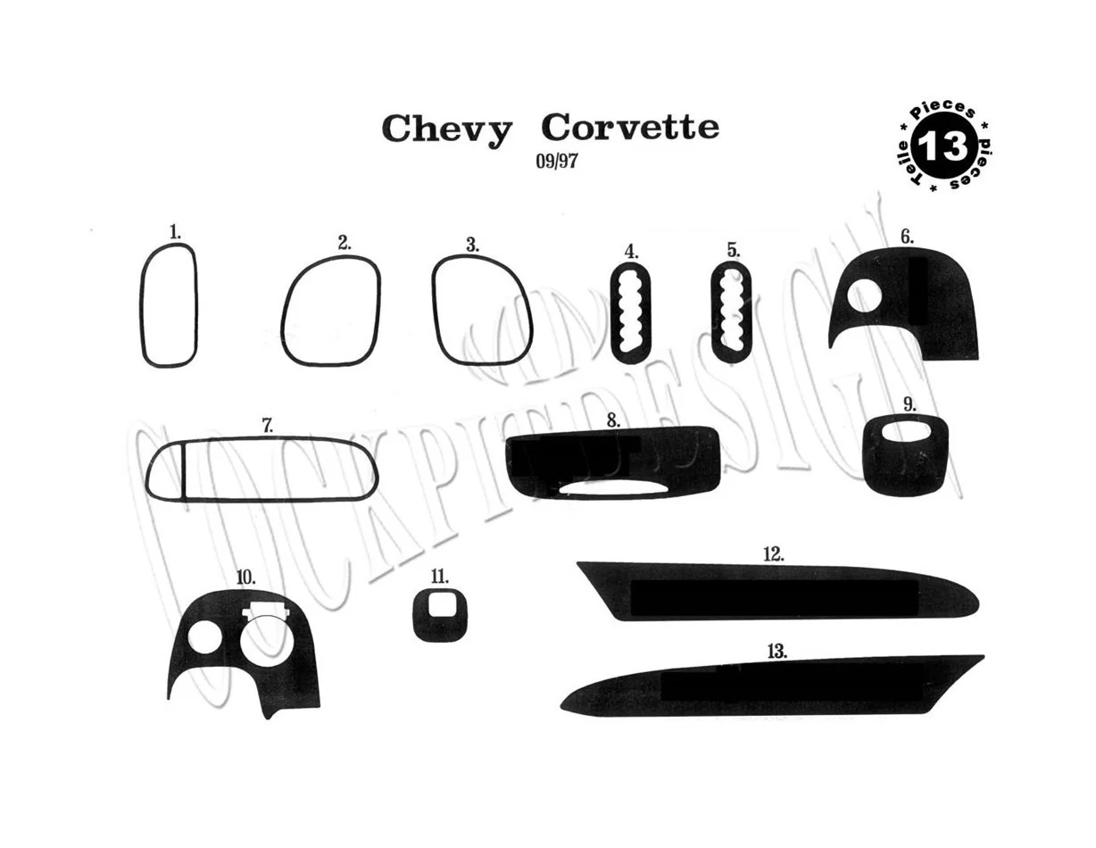 Chevrolet Corvette 09.1997 3D Interior Dashboard Trim Kit Dash Trim Dekor 13-Parts - 1 - Interior Dash Trim Kit
