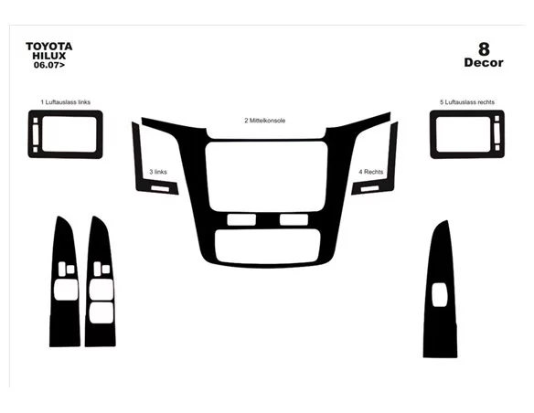 Toyota Hilux MK7 2004–2015 DIGI 3D Interior Dashboard Trim Kit Dash Trim Dekor 8-Parts - 1 - Interior Dash Trim Kit