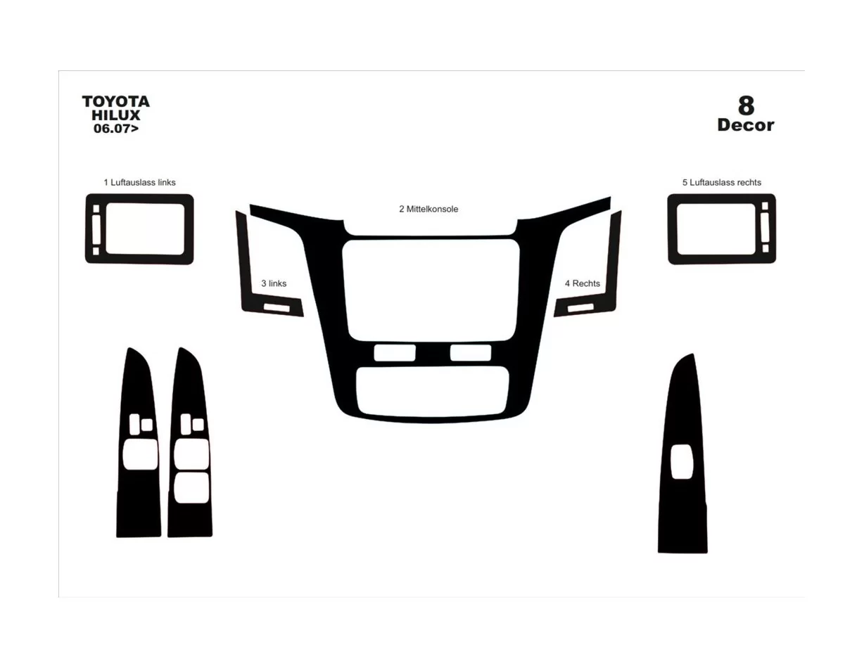 Toyota Hilux MK7 2004–2015 DIGI 3D Interior Dashboard Trim Kit Dash Trim Dekor 8-Parts - 1 - Interior Dash Trim Kit