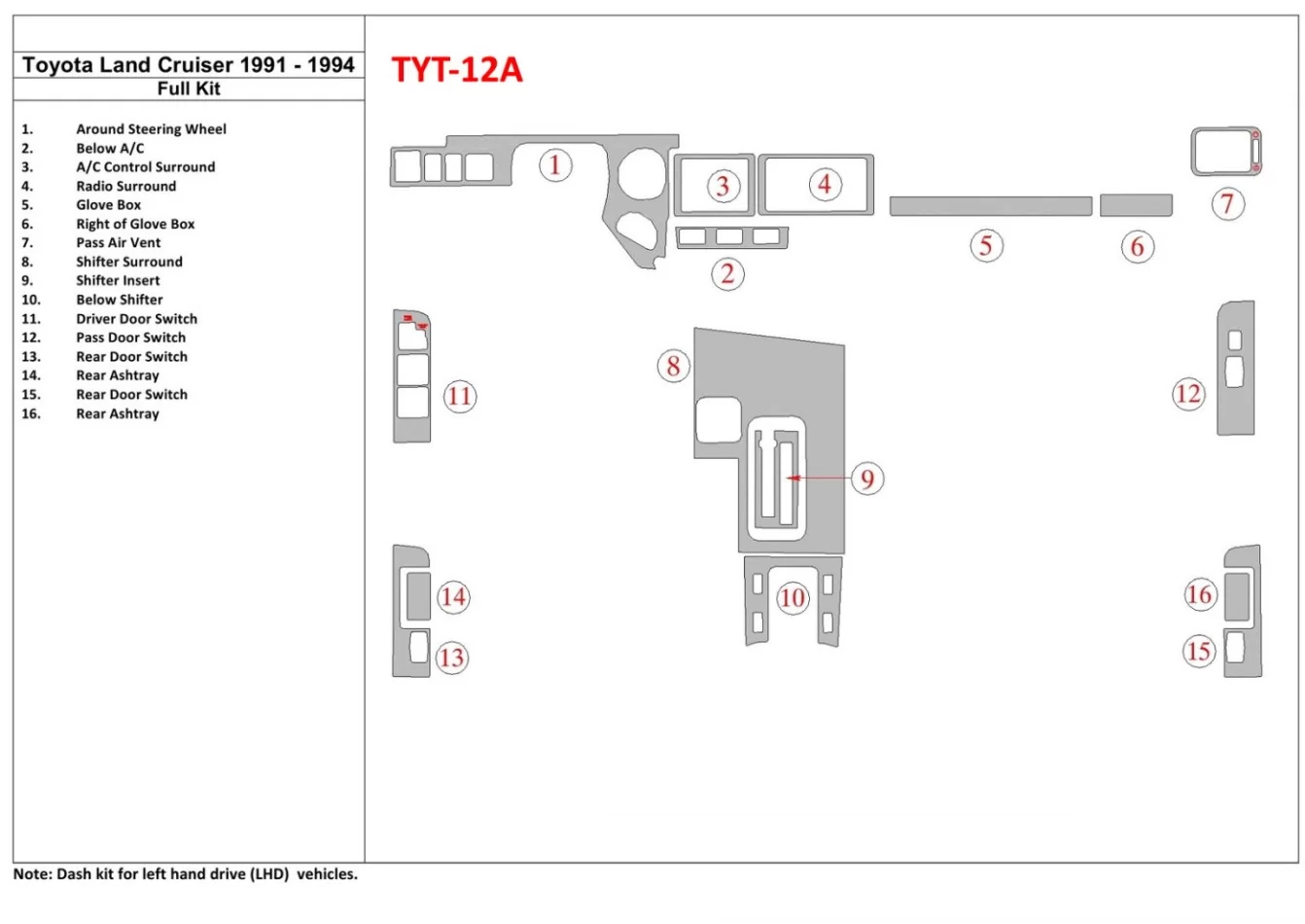 Toyota Land Cruiser 1990-1994 Full Set Interior BD Dash Trim Kit - 1 - Interior Dash Trim Kit
