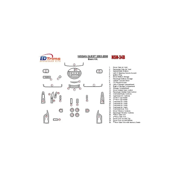 Nissan Quest 2003-2006 Basic Set Interior BD Dash Trim Kit