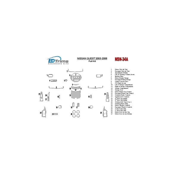 Nissan Quest 2003-2006 Full Set Interior BD Dash Trim Kit