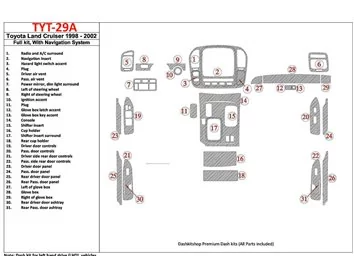 Toyota Land Cruiser 1998-2002 With NAVI, 31 Parts set Interior BD Dash Trim Kit - 1 - Interior Dash Trim Kit