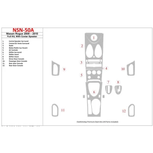 Nissan Rogue 2008-2010 Full Set, With Center Speaker Interior BD Dash Trim Kit 2