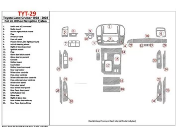 Toyota Land Cruiser 1998-2002 Without NAVI system, 31 Parts set Interior BD Dash Trim Kit - 1 - Interior Dash Trim Kit