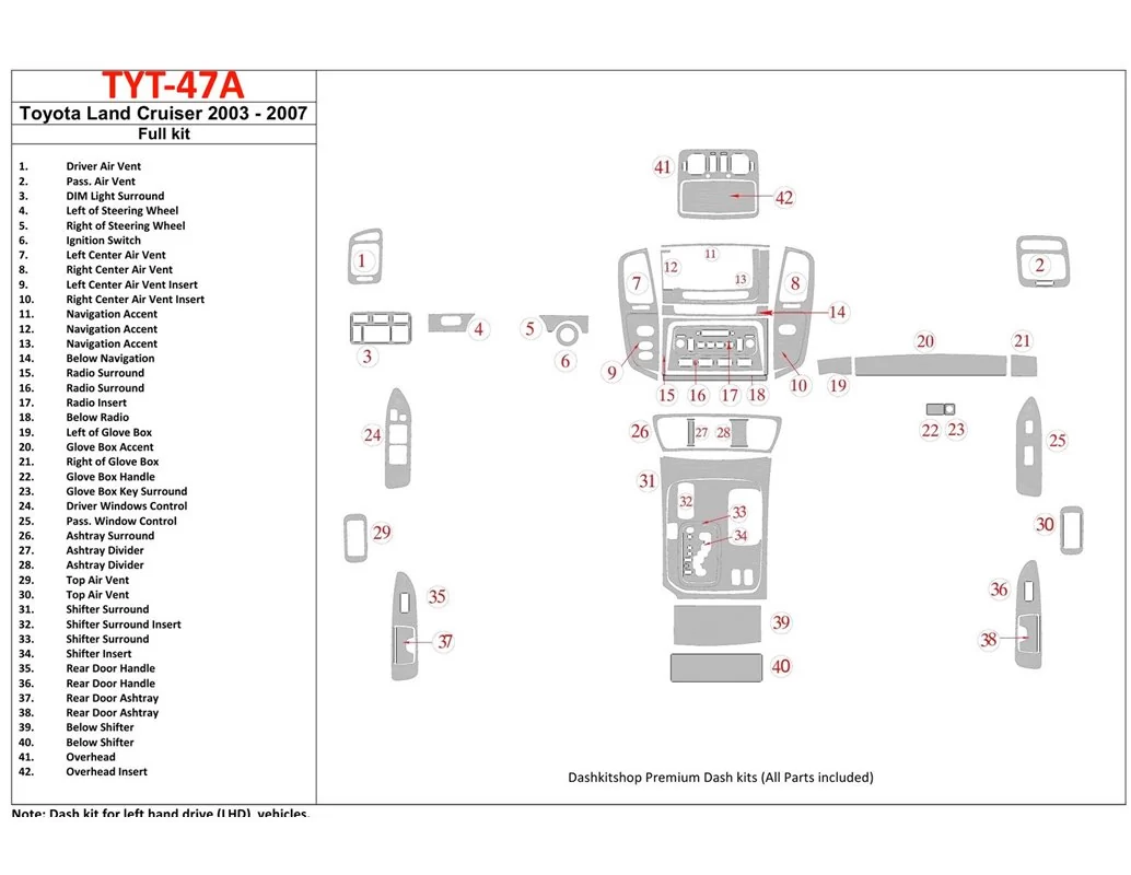 Toyota Land Cruiser 200 2008-UP Full Set Interior BD Dash Trim Kit - 1 - Interior Dash Trim Kit