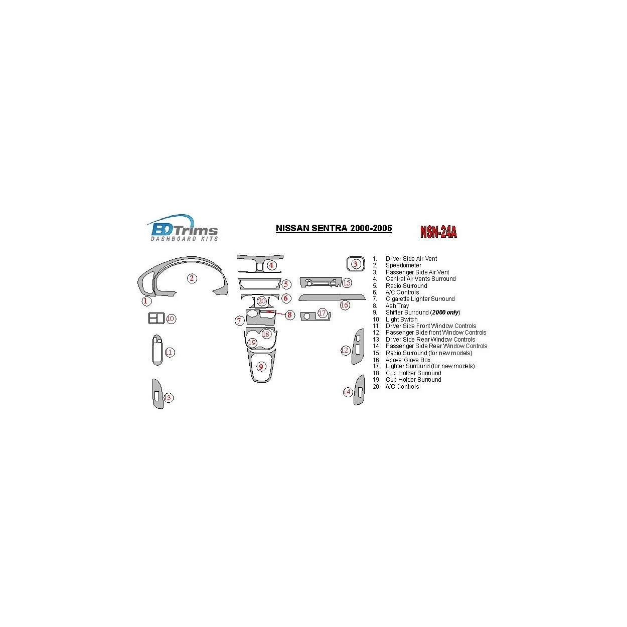 Nissan Sentra 2000-2006 Full Set Interior BD Dash Trim Kit