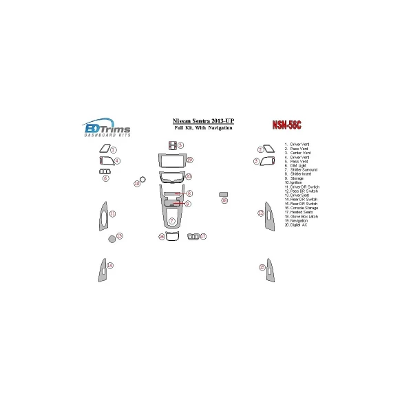 Nissan Sentra 2013-UP With NAVI Interior BD Dash Trim Kit