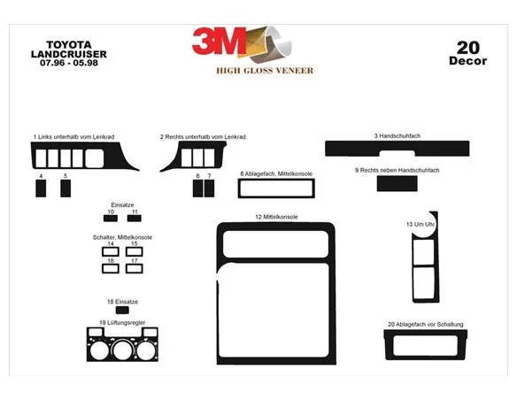 Toyota Landcruiser 07.96-04.98 3D Interior Dashboard Trim Kit Dash Trim Dekor 20-Parts
