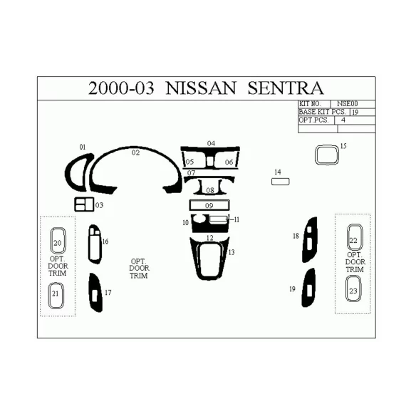 Nissan Sentra 95-97 3D Interior Dashboard Trim Kit Dash Trim Dekor 10-Parts