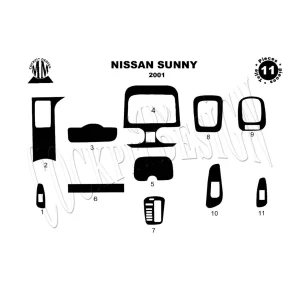 Nissan Sunny 01.2001 3D Interior Dashboard Trim Kit Dash Trim Dekor 11-Parts 2