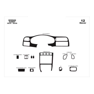 Nissan Sunny 09.91-09.95 3D Interior Dashboard Trim Kit Dash Trim Dekor 12-Parts