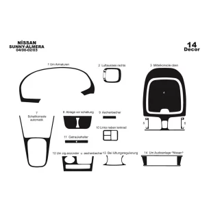 Nissan Sunny-Almera Arabian 04.00-02.03 3D Interior Dashboard Trim Kit Dash Trim Dekor 14-Parts