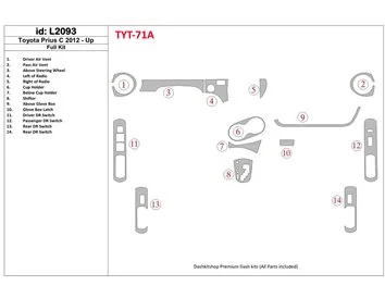 Toyota Prius C 2012-UP Full Set Interior BD Dash Trim Kit - 1 - Interior Dash Trim Kit
