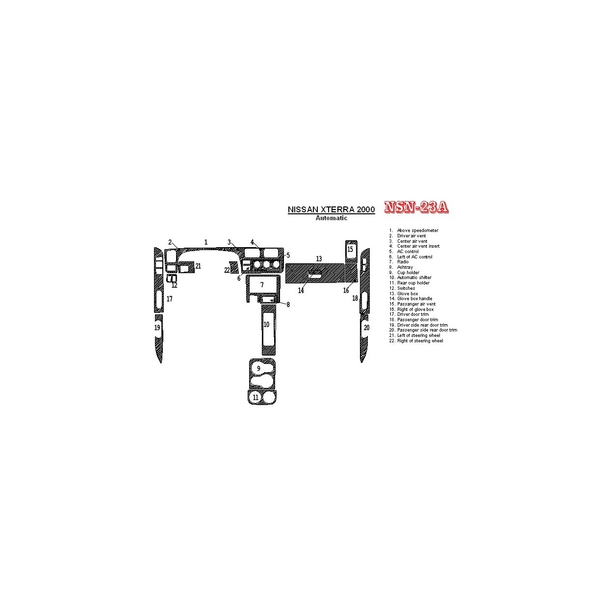 Nissan Xterra 2000-2000 Automatic Gearbox 22 Parts set Interior BD Dash Trim Kit