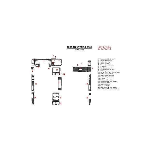Nissan Xterra 2001-2001 Automatic Gearbox 21 Parts set Interior BD Dash Trim Kit